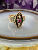 Antique 14K, Ruby, Seed Pearl & Paste Ring