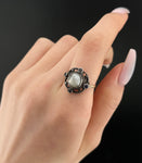 Antique French 18K, Silver, Gemstone & Natural Pearl Ring