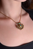 Antique Muhgul 16K, 14K, 10K, Turquoise & Freshwater Pearl Brooch/Pendant