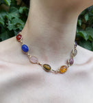 Vintage Egyptian Revival 14K & Multi-Stone Scarab Necklace