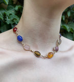 Vintage Egyptian Revival 14K & Multi-Stone Scarab Necklace
