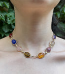 Vintage Egyptian Revival 14K & Multi-Stone Scarab Necklace