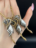 Koven Kreation 14K & Sterling Silver Replica Hand & Serpent With Gemstone Eyes Pendant