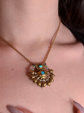 Antique Muhgul 16K, 14K, 10K, Turquoise & Freshwater Pearl Brooch/Pendant