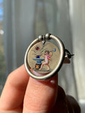 SOLD Antique Hand Painted Cupid Brooch In Vermeil