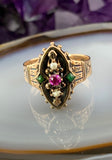 Antique 14K, Ruby, Seed Pearl & Paste Ring