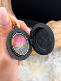 Antique Gutta Percha Bird Nest Locket on 9K Gold Chain