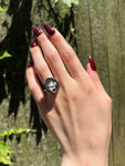 Sold-Antique Edwardian 14K Gold & Silver Pietra Dura Floral Ring