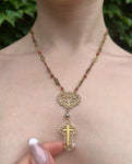 Antique 14K, Coral & Pearl Cross Necklace