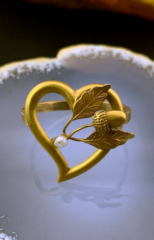 Antique 14K & Seed Pearl Acorn Heart Conversion Ring