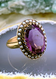 Antique 14K, 9K, Amethyst & Seed Pearl Conversion Ring