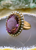 Antique 14K, 9K, Amethyst & Seed Pearl Conversion Ring