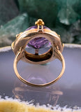 Antique 10K, Diamond, Amethyst, Seed Pearl & Enamel Ring