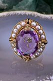 Antique 10K, Diamond, Amethyst, Seed Pearl & Enamel Ring