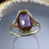 Art Deco 14K, Amethyst & Enamel Ring