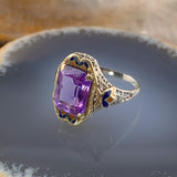 Art Deco 14K, Amethyst & Enamel Ring