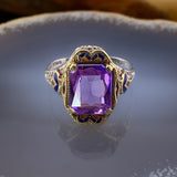 Art Deco 14K, Amethyst & Enamel Ring