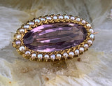 Antique 18K, Amethyst & Seed Pearl Brooch