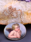 Modified Antique 14K & Hand Painted Enamel Putto Necklace