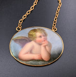 Modified Antique 14K & Hand Painted Enamel Putto Necklace