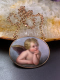 Modified Antique 14K & Hand Painted Enamel Putto Necklace