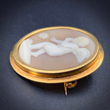 Antique 8K & Carved Shell Cameo Cupid & Psyche Brooch