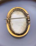 Antique French 18K, Hand Painted Enamel & Mother of Pearl Brooch