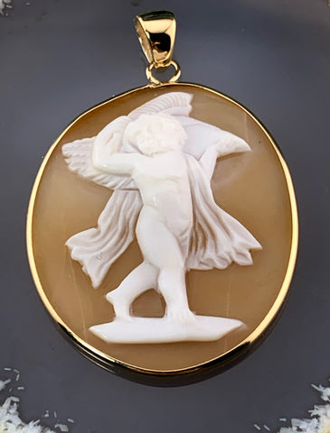 Antique 18K & Carved Cupid Cameo Pendant