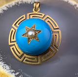 Antique Archaeological Revival 9K & Enamel Celestial Pendant