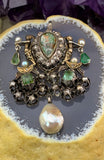 Antique French Silver, Gold, Diamond, Emerald, Pearl & Quartz Austro-Hungarian Pendant