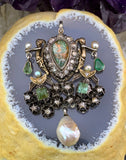 Antique French Silver, Gold, Diamond, Emerald, Pearl & Quartz Austro-Hungarian Pendant