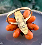 Antique 9K, Coral & Pearl Starburst Ring