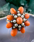 Antique 9K, Coral & Pearl Starburst Ring