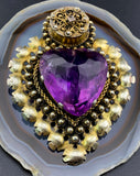 Antique Eastern European Silver & Amethyst Heart Brooch