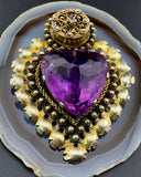 Antique Eastern European Silver & Amethyst Heart Brooch