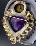 Antique Eastern European Silver & Amethyst Heart Brooch