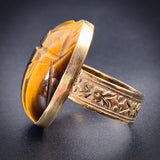 Antique 14K & Tigers Eye Scarab Conversion Ring