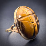 Antique 14K & Tigers Eye Conversion Scarab Ring