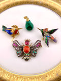 Antique Art Nouveau French 18K & Enamel Kingfisher Bird Brooch