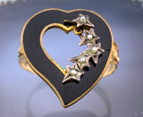 Antique 14K, Seed Pearl & Enamel Witch's Heart Conversion Ring