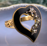 Antique 14K, Seed Pearl & Enamel Witch's Heart Conversion Ring