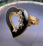 Antique 14K, Seed Pearl & Enamel Witch's Heart Conversion Ring