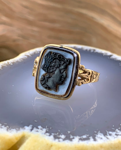 Antique 14K & Carved Onyx Cameo Conversion Ring