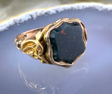 Antique 18K & Bloodstone Shield Mizpah Ring