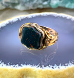 Antique 18K & Bloodstone Shield Mizpah Ring
