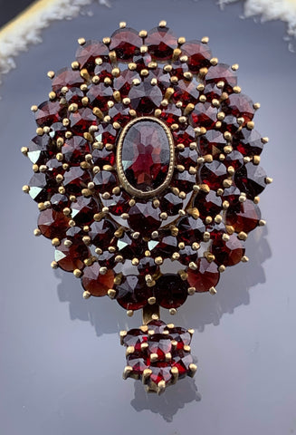 Antique 9K & Bohemian Garnet Brooch/Pendant