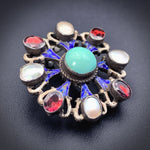 Austro Hungarian Silver, Garnet, Turquoise, Mother Of Pearl & Enamel Brooch