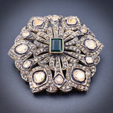Antique Silver, Gilt, Polki Diamond & Emerald Brooch