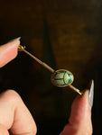 Antique 22K & Faience Scarab Pin