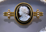 Antique 15K & Hardstone Bacchante Cameo Brooch